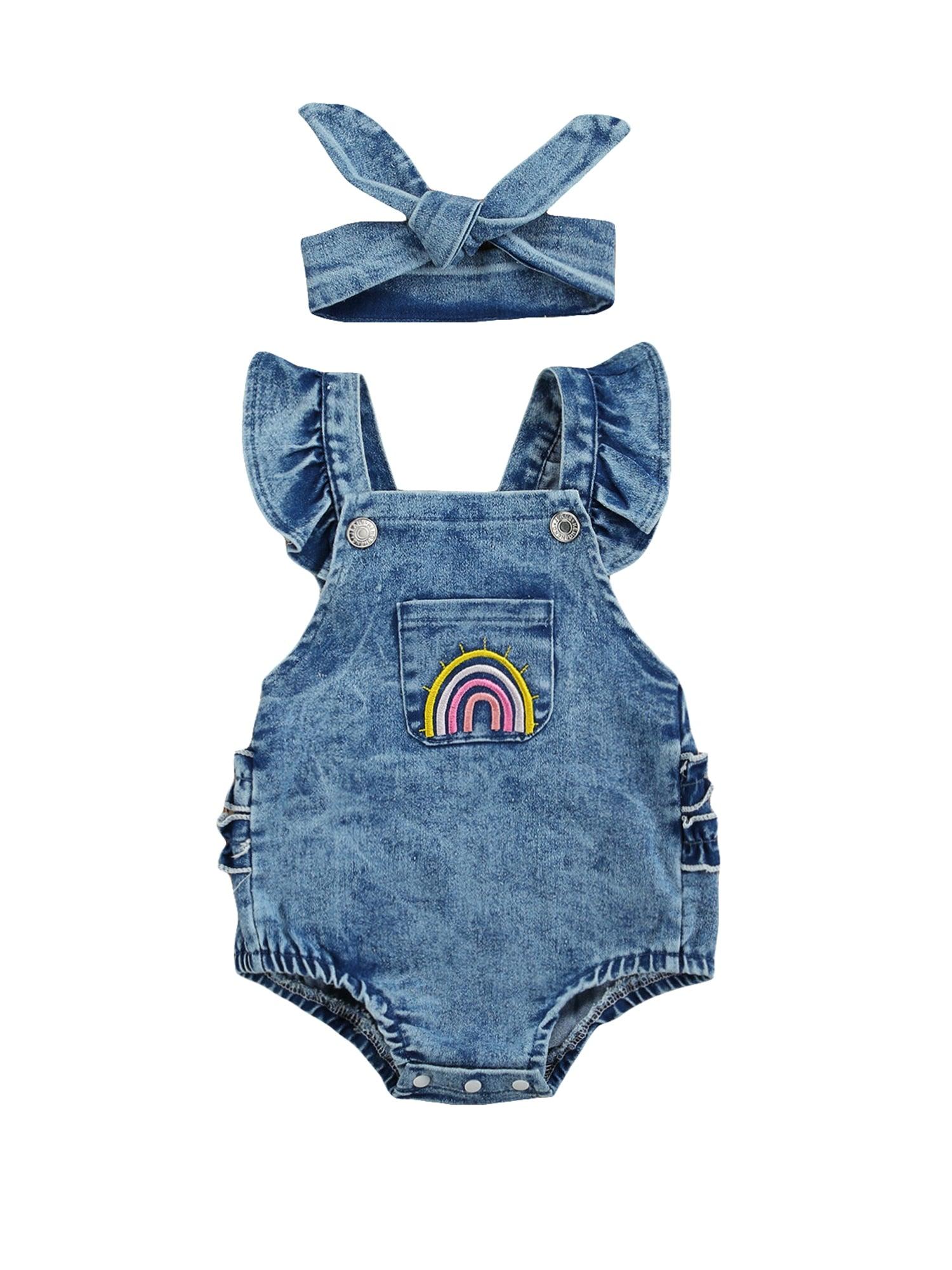 Denim Rompertje met Regenboog Borduursel