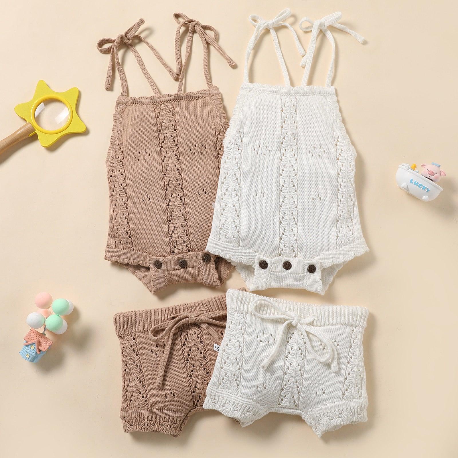 Lace-up Gebreide Rugloze Jumpsuit en Short Set