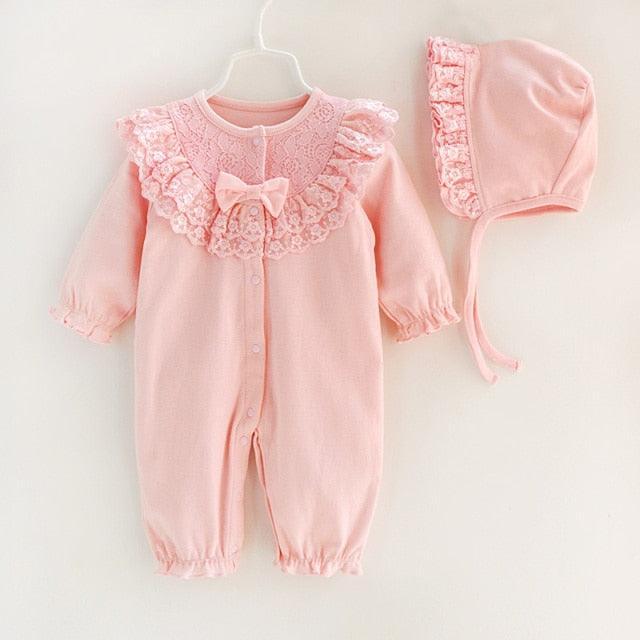 Rimpelige Kant Romper & Bonnet Set